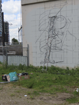 907083 Afbeelding van de opzet voor een graffitikunstwerk van 'Erwtje' op de wand van de tunnelbak voor tram en bus aan ...